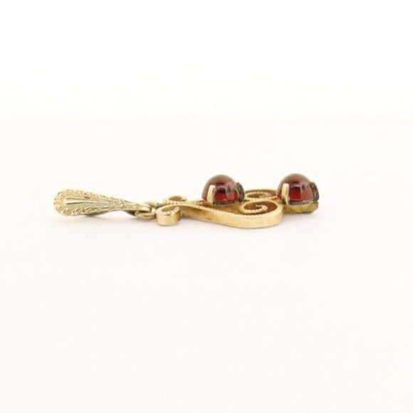 10K Yellow Gold ANTIQUE Garnet Bead Filigree Lavalier Pendant 0.8g - Picture 4 of 7